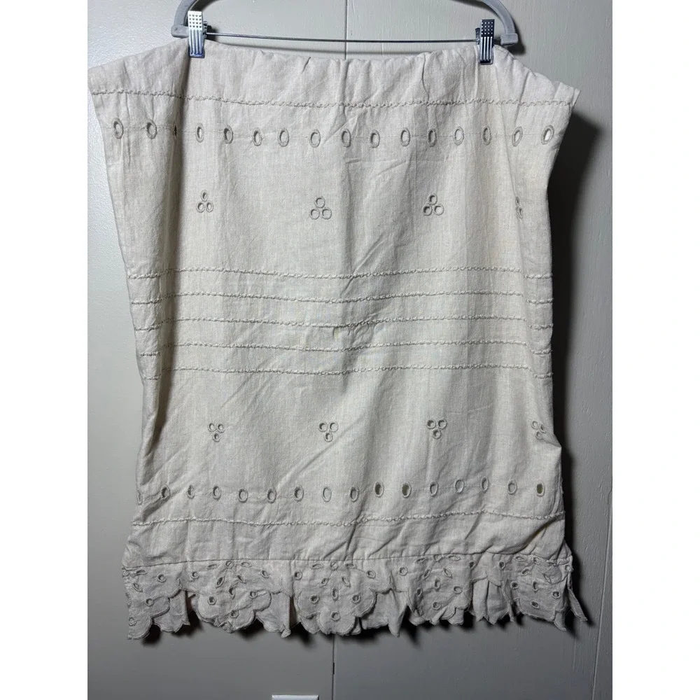 Anthropologie Rivulets Euro Sham Beige Eyelet Ruffle Cotton Linen 26x26